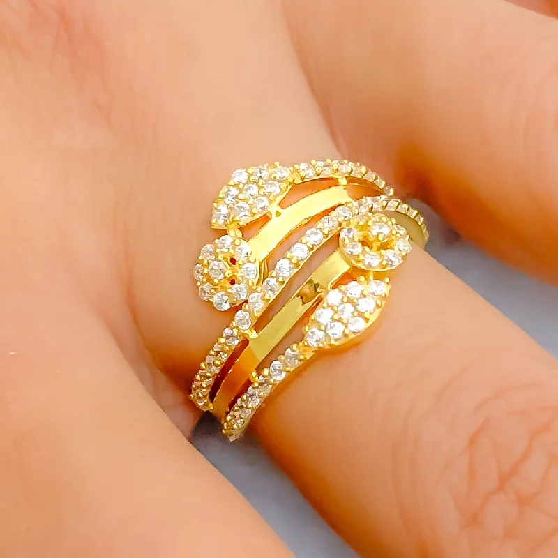 Engagement rings for women -Graceful Detailed 22k Gold CZ Statement Ring