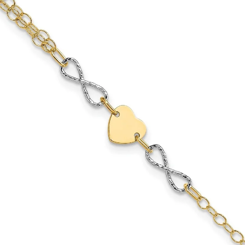 Tennis bracelets for women -Curata 6.8mm 14k Two tone Gold Polished Infinity and Love Heart Bracelet 7 Inch