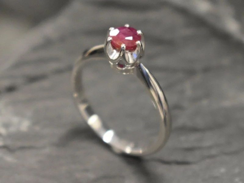 Luxury gemstone rings for women -Genuine Ruby Ring - White Gold Solitaire Ring - Vintage Promise Ring