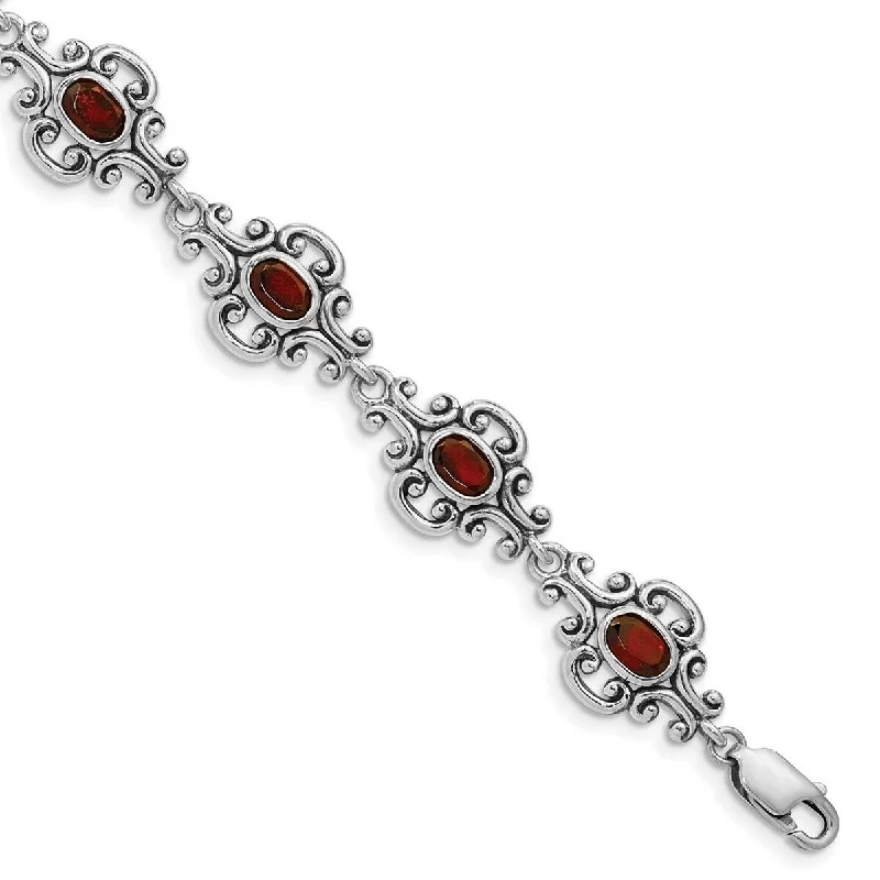 Crystal charm bracelets for women -Curata 925 Sterling Silver Polished Garnet Bracelet 7.25 Inch Lobster Claw