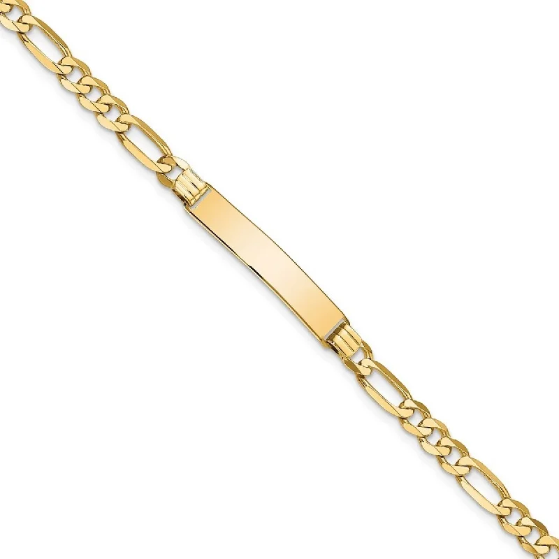 Gemstone bracelets for women -Curata 10k Yellow Gold 6.3mm Engravable Figaro Link ID Bracelet