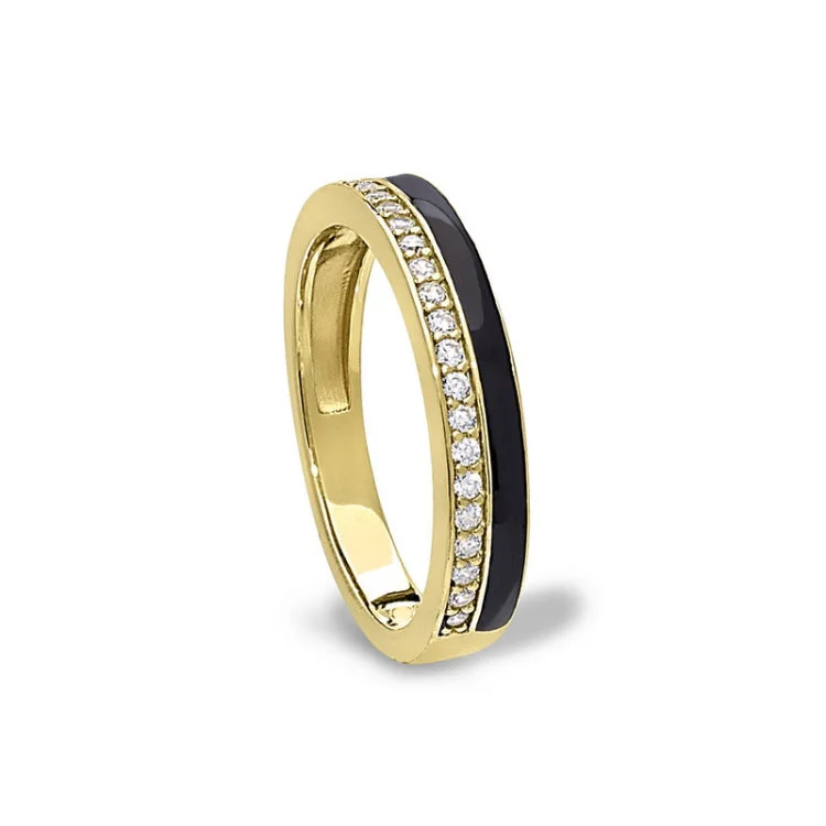 Oval diamond engagement rings for women -Gold Vermeil Sterling Silver Micropave Ring with with Black Enamel and Simulated Diamondss