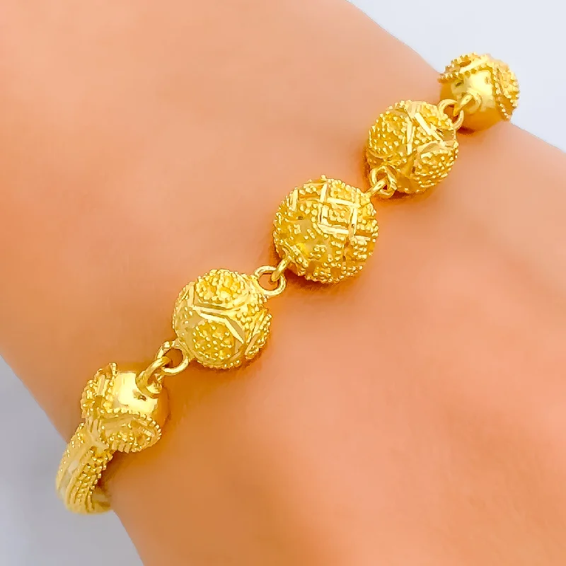 Statement bangles for women -Upscale Beaded 22k Gold Flexi Bangle Bracelet