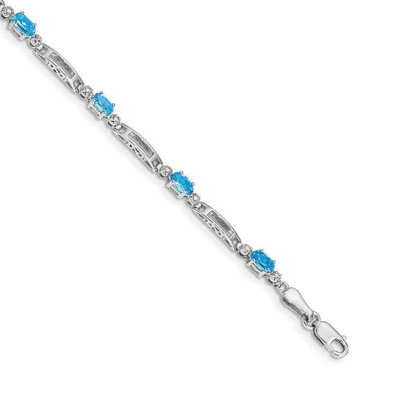 Diamond bangles for women -Curata 3.5mm 14k White Gold Diamond Blue Topaz Bracelet