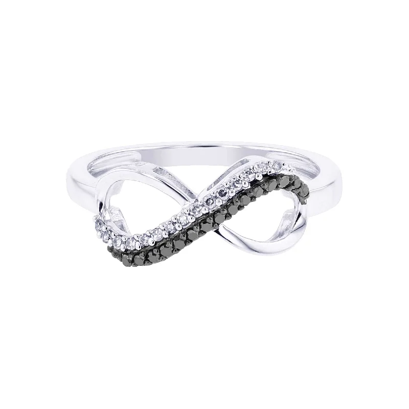 Pear-shaped engagement rings for women -Silver Legacy Infinity Black and White Diamond Ring