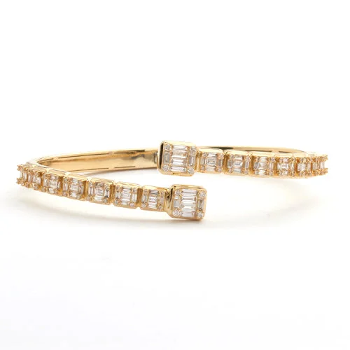 Elegant bracelets for women -14KY 3.00CTW DIAMOND CUFF BRACELET - BAGUETTE &