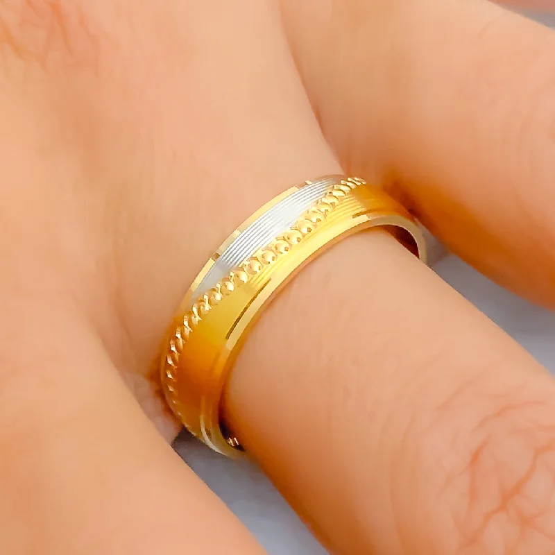 Sterling silver rings for women -Fascinating Wavy Two-Tone 22k Gold Band