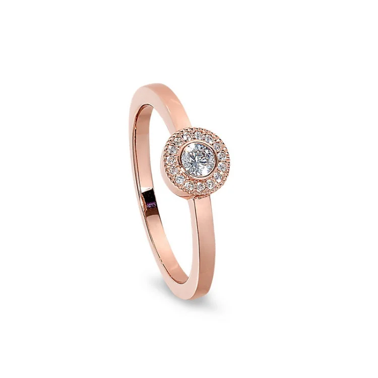 Unique engagement rings for women -Rose Gold Finish Sterling Silver Micropave Round Simulated Diamond Ring with Simulated Diamonds Size 9