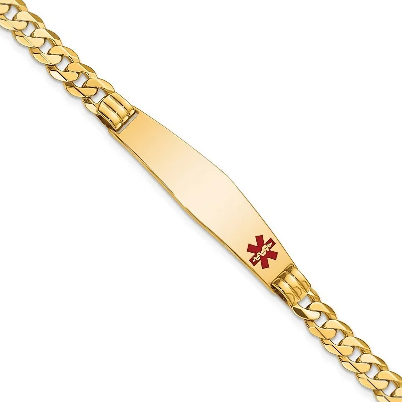 Stylish bangles for women -Curata 14k Yellow Gold 10.2mm Engravable Medical Red Enamel Curb Link ID Bracelet