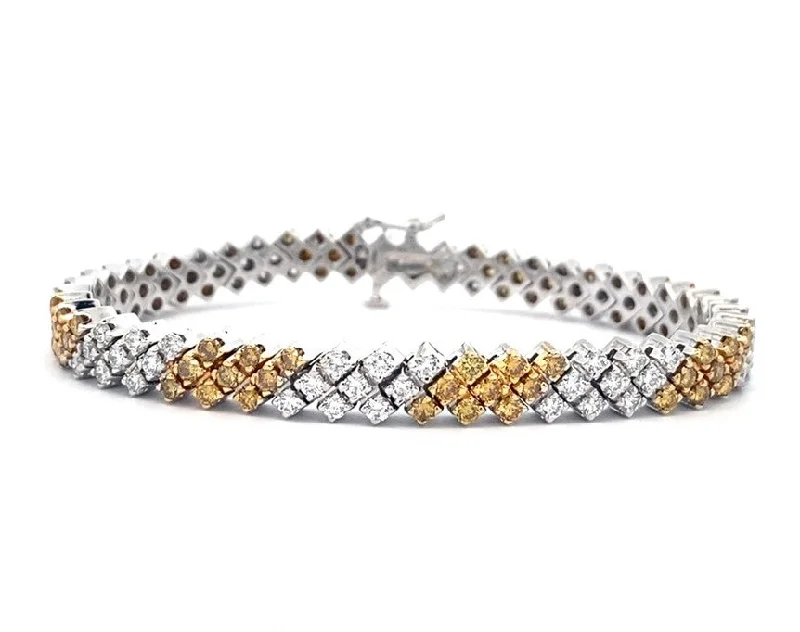 Vintage charm bracelets for women -14K White Gold Three Row Diamond Tennis Bracelet