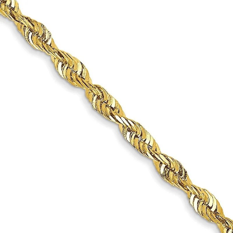 Simple bracelets for women -Curata 10k Yellow Gold 2.25mm Sparkle Cut Extra Lite Rope Chain Bracelet