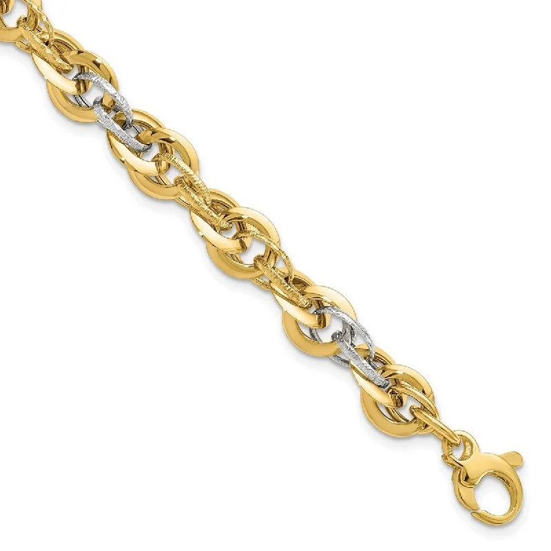 Gemstone bracelets for women -Curata 14k Two Tone Gold Polished Sparkle Cut Fancy Link Bracelet 8 Inch