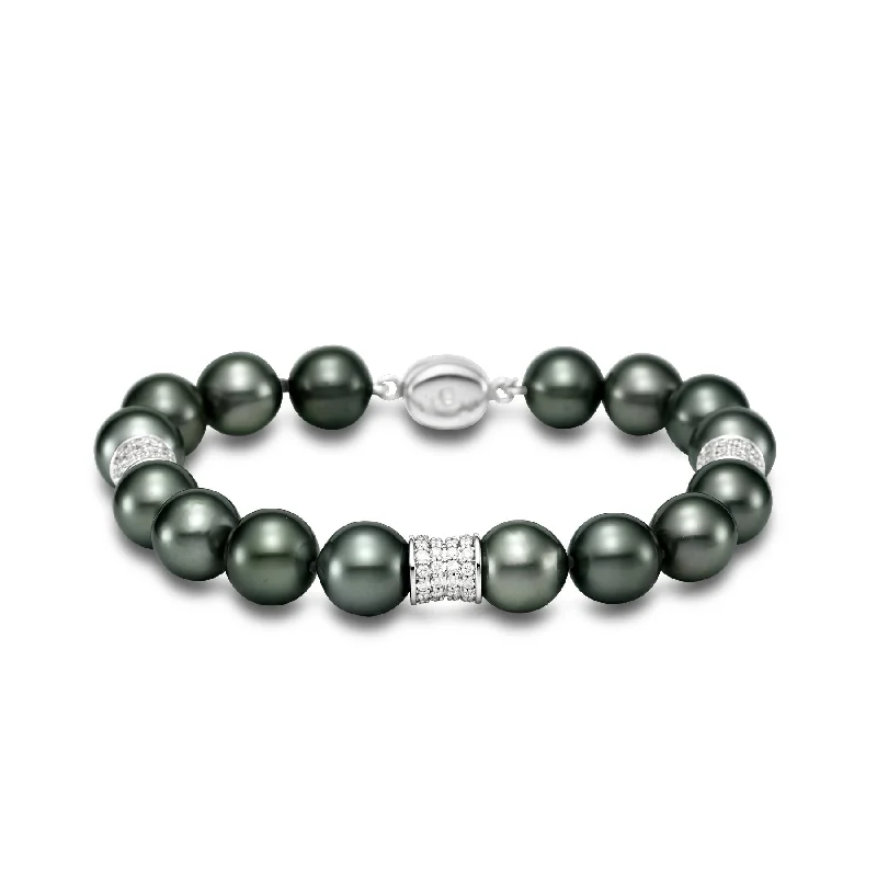 Fashion bangles for women -Tahitian Pearl & Diamond Rondelle Strand Bracelet