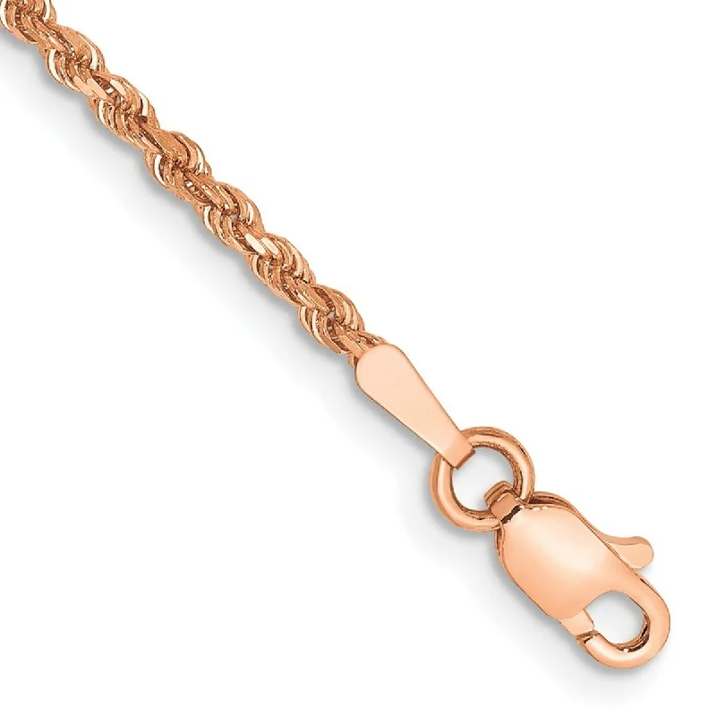 Vintage bracelets for women -Curata 14k Rose Gold 1.75mm Sparkle Cut Rope With Lobster Clasp Chain Bracelet