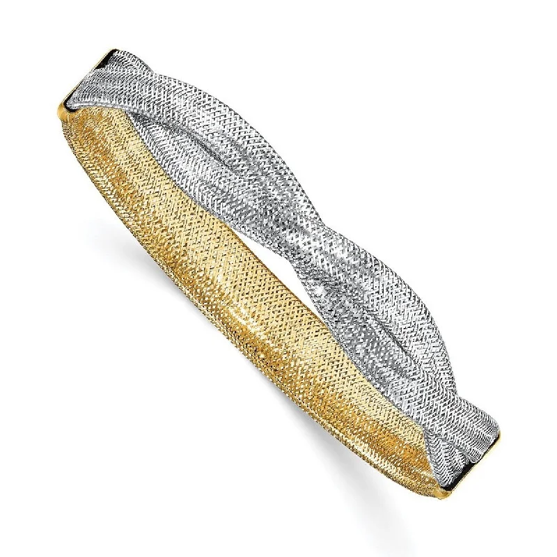 Gold diamond bracelets for women -Curata 14k and White Rhodium Mesh Reversible Stretch Bracelet