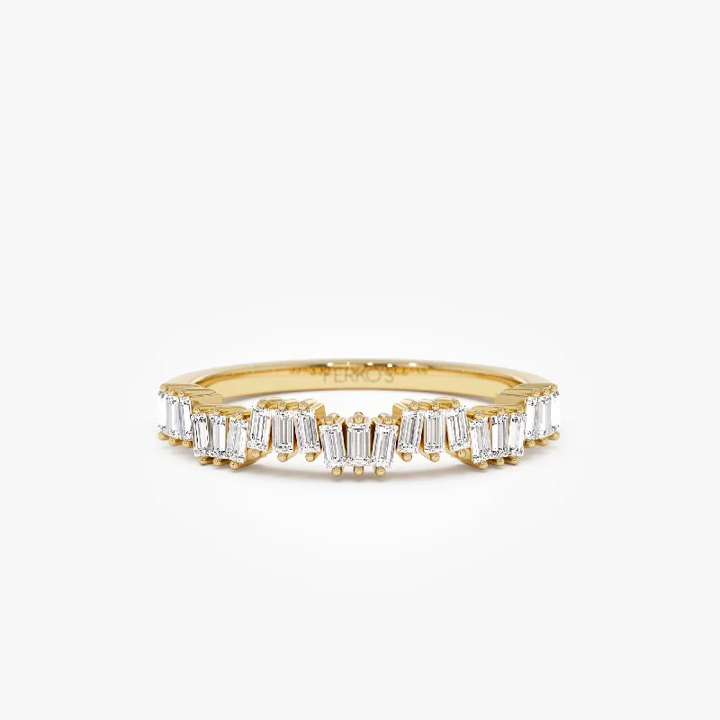 Engagement rings with antique diamonds for women -14k Asymetrical Baguette Diamonds Ring