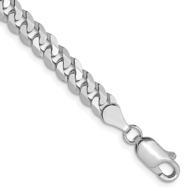 Fashionable bracelets for women -Curata 14k White Gold 4.5mm Flat Curb Chain Bracelet