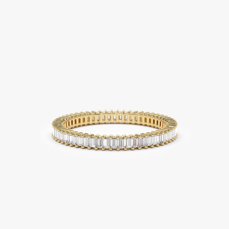 Vintage engagement rings for women -14k Dainty Stackable Full Eternity Baguette Diamond Ring