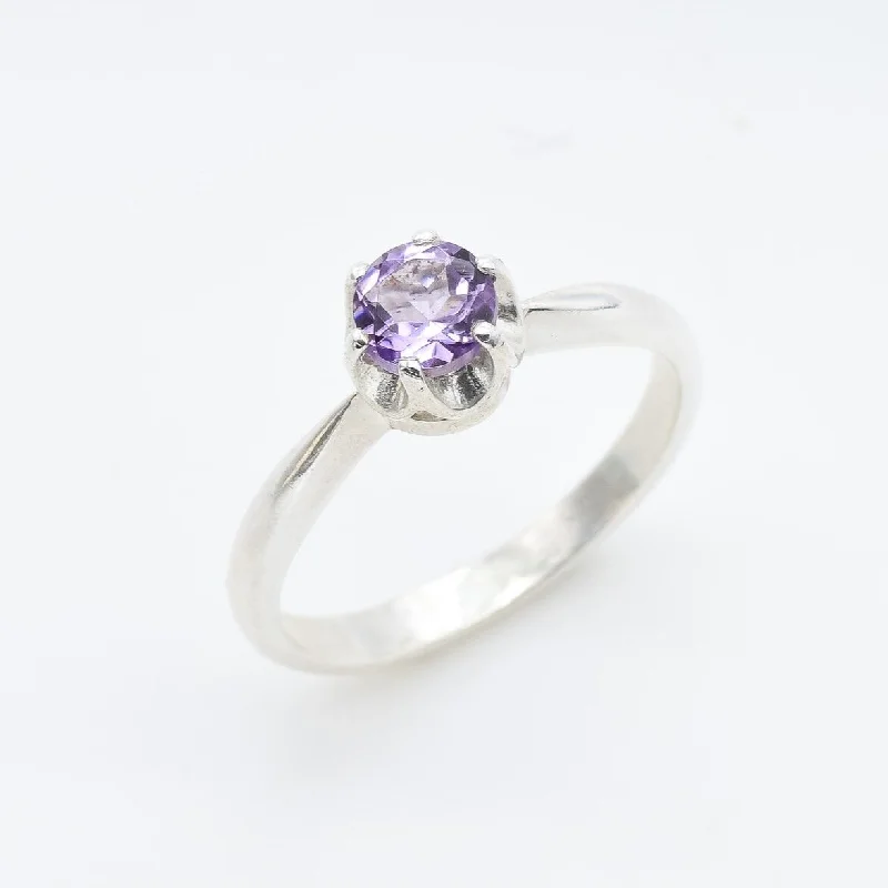 Custom rings for women -Amethyst Ring - Round Purple Ring - Classic Vintage Ring