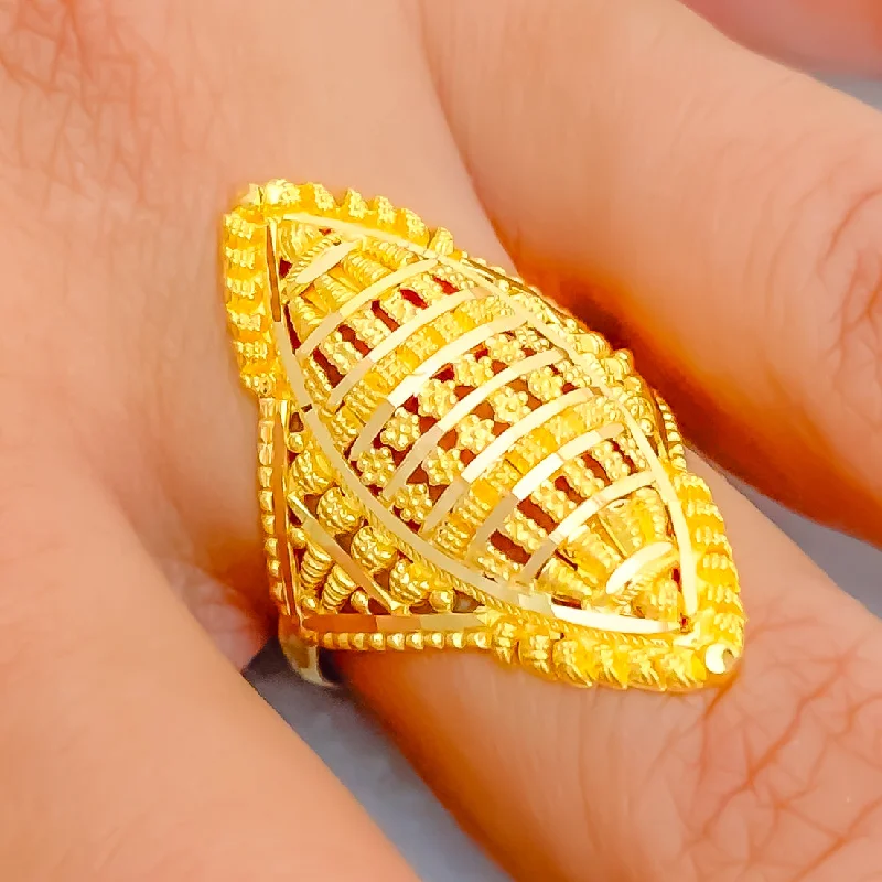 Custom-designed rings for women -Magnificent Reflective Striped 22K Gold Ring