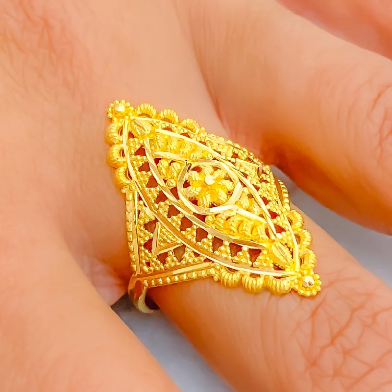 Vintage gemstone rings for women -Geometric Accented 22K Gold Ring