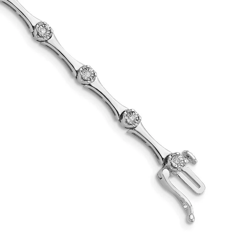 Tennis bangles for women -Curata 925 Sterling Silver Polished Box Catch Closure Rhodium Plated Diamond Bracelet