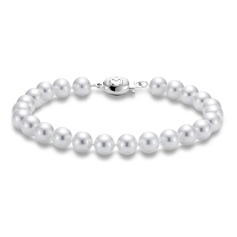 Silver cuff bangles for women -6.5-7MM Akoya Pearl Strand Bracelet