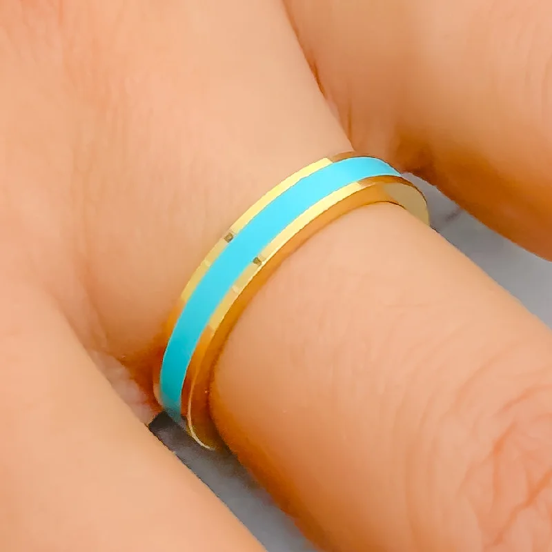 Elegant solitaire rings for women -Exclusive Vibrant Turquoise 22k Gold Enamel Band