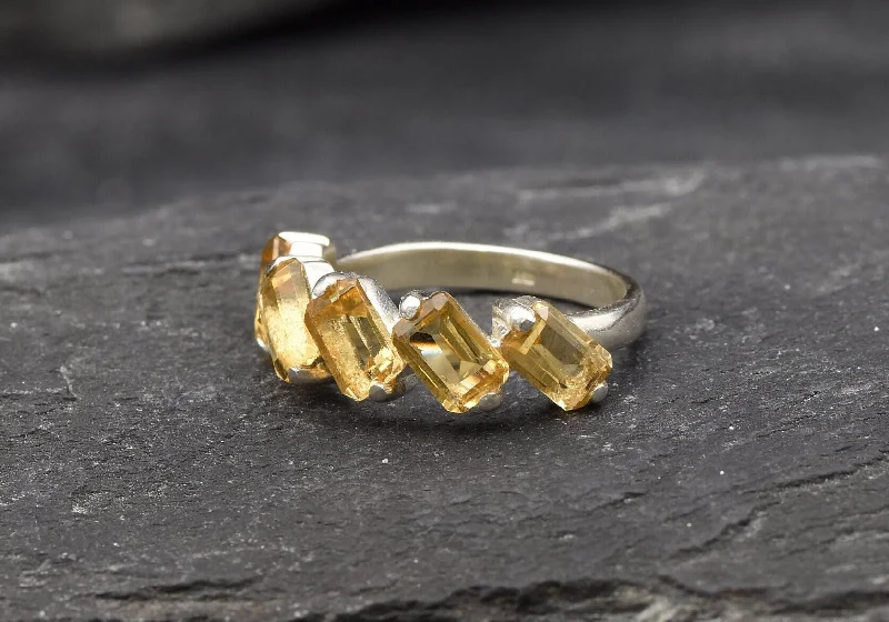 Eternity rings for women -Emerald Cut Ring, Natural Citrine Ring, Yellow Baguette Ring