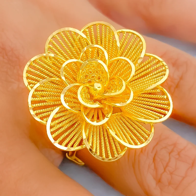 Luxury wedding rings for women -Stunning 22k Gold Floral Statement Ring