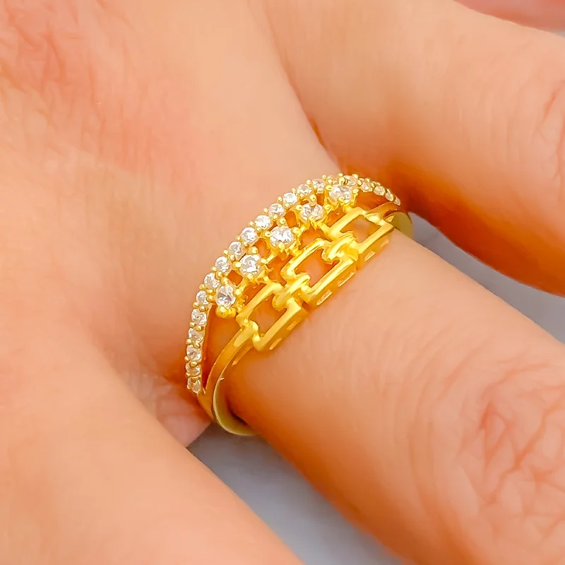 Gemstone rings for women -Shimmering Asymmetrical 22k Gold CZ Ring