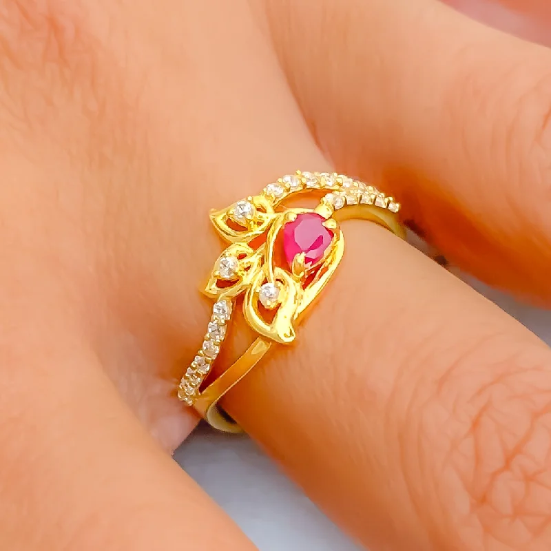 Sterling silver rings for women -Ethereal Fancy 22k Gold CZ Ring