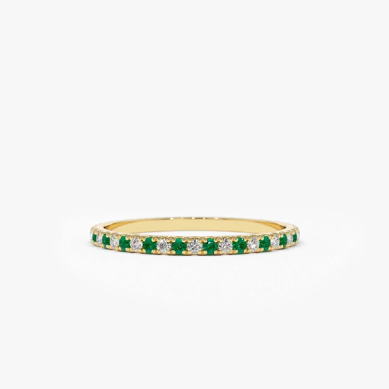 Dazzling engagement rings for women -14K Emerald and Diamond Alternating Eternity Ring