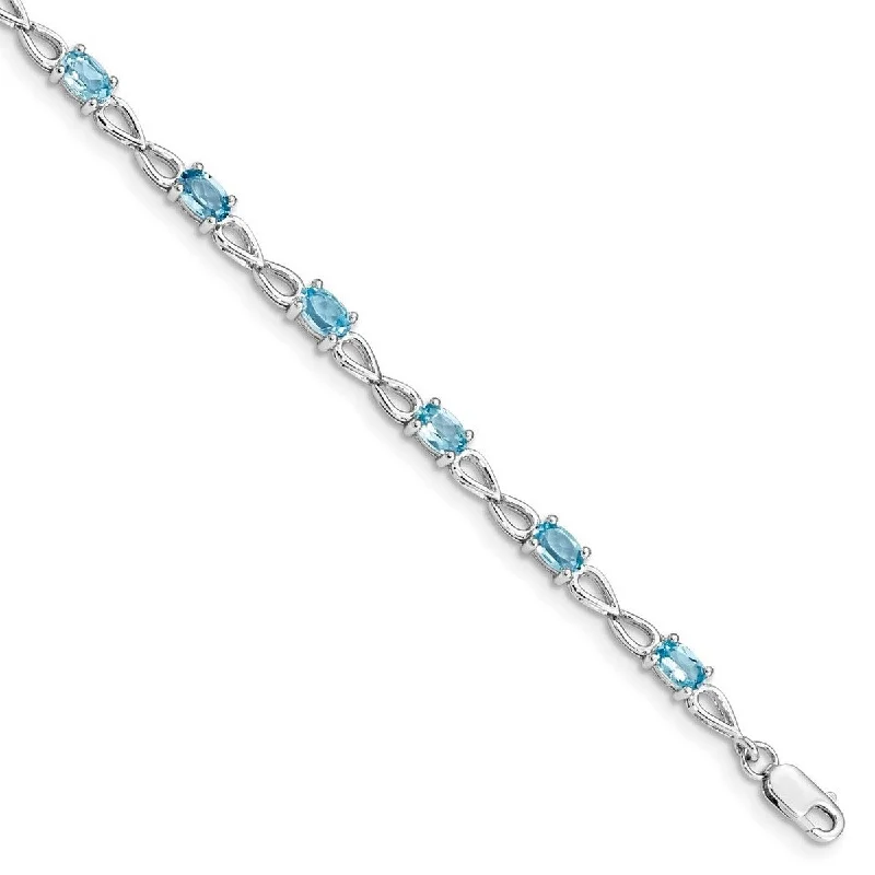 Wrap bracelets for women -Curata 925 Sterling Silver Polished Lobster Claw Closure Blue Topaz Bracelet