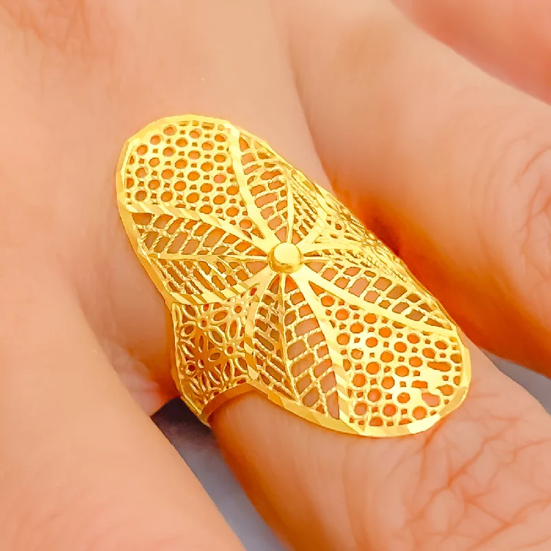 Trendy rings for women -Exquisite Chic 21k Gold Leaf Adorned Ring