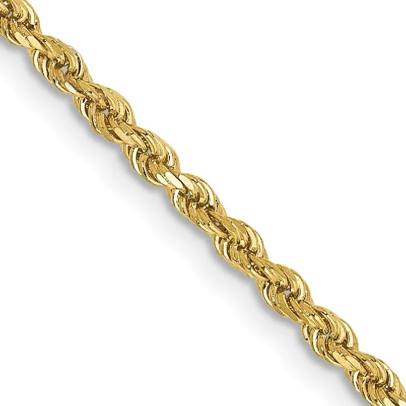 Gold cuff bracelets for women -Curata 10k Yellow Gold 7" Solid 2.5mm Sparkle Cut Rope Chain Bracelet