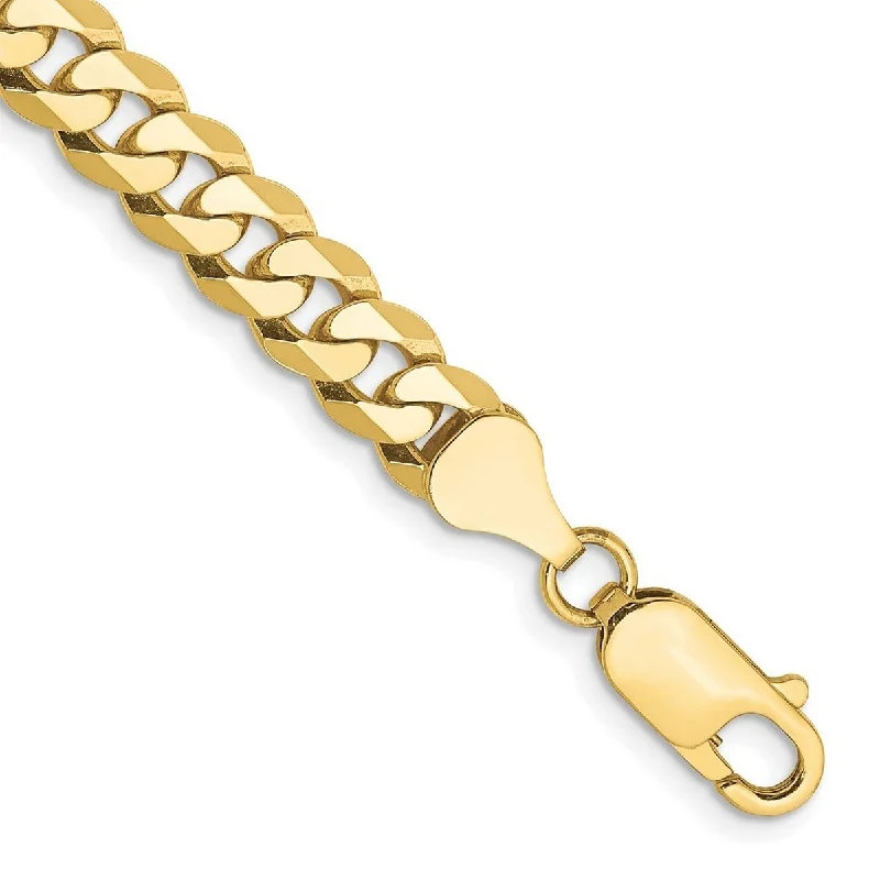 Wedding bracelets for women -Curata 10k Yellow Gold 6.1mm Flat Beveled Curb Chain Bracelet