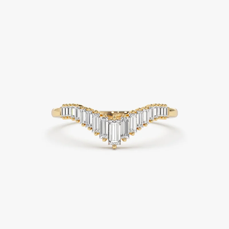 Elegant engagement rings for women -14K Baguette Diamond Curved Tiara Ring