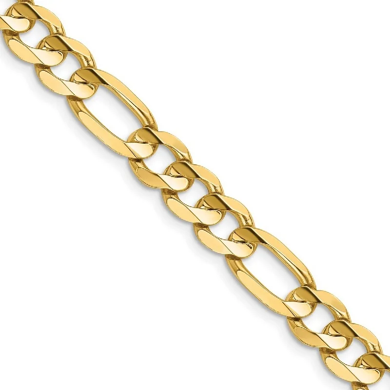 Colorful bangles for women -Curata 14k Yellow Gold Solid Polished 7.5mm Concave Open Figaro Chain Bracelet 8 Inch Lobster Claw