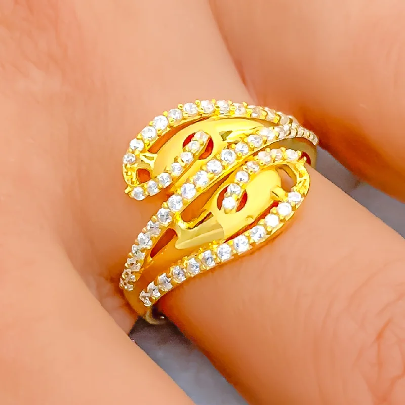 Cocktail rings for women -Sparkling Dual Finish 22k Gold CZ Ring