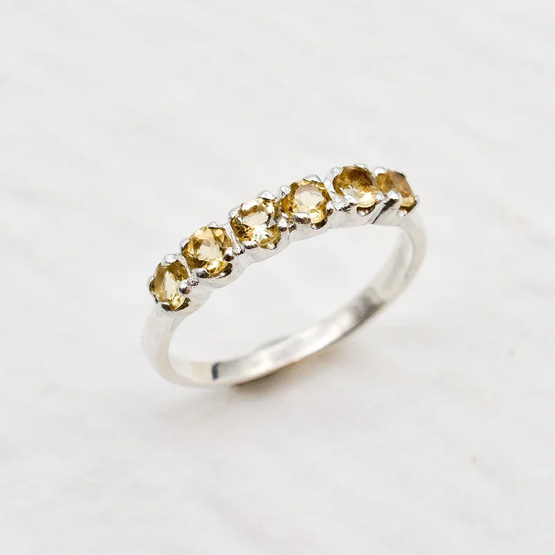 Vintage-inspired rings for women -Yellow Citrine Band - Half Eternity Band - Silver Citrine Ring