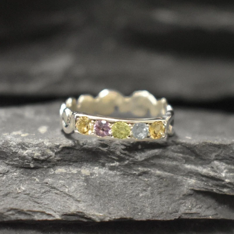 Personalized name rings for women -Colorful Wavy Ring - Yellow Citrine Ring - Purple Amethyst Ring