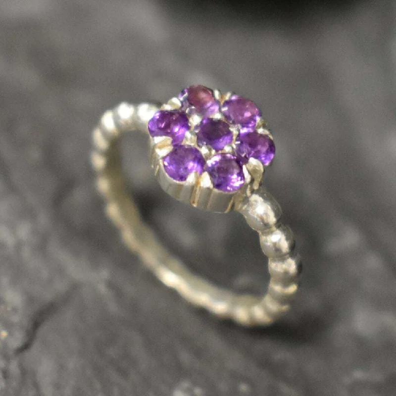 Classic wedding rings for women -Flower Amethyst Ring - Purple Flower Ring - Daisy Ring