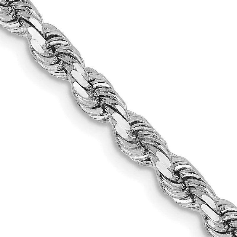 Statement bracelets for women -Curata 14k White Gold 3.75mm Sparkle Cut Rope With Lobster Clasp Chain Bracelet