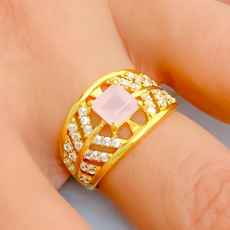 Custom rings for women -Pink Delightful 22k Gold CZ Statement Ring