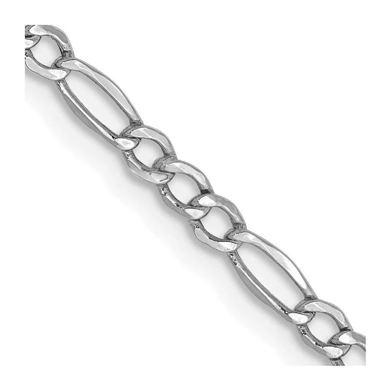 Fine gold bracelets for women -Curata 14k 2.5mm White Gold Semi solid Figaro Chain Bracelet