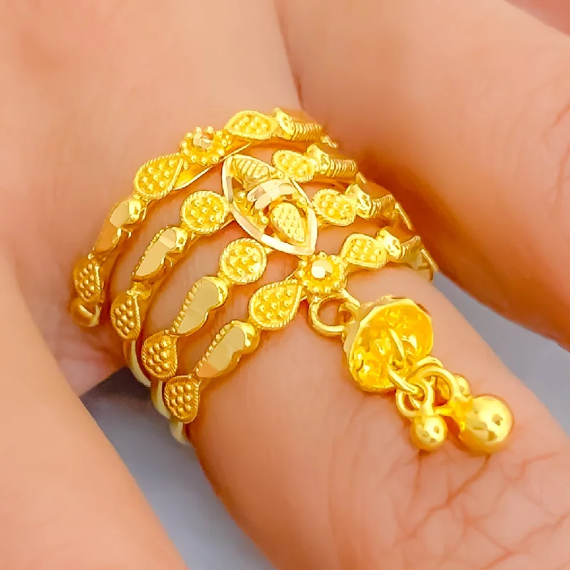 Engraved rings for women -Precious Tassel 22K Gold Spiral Ring