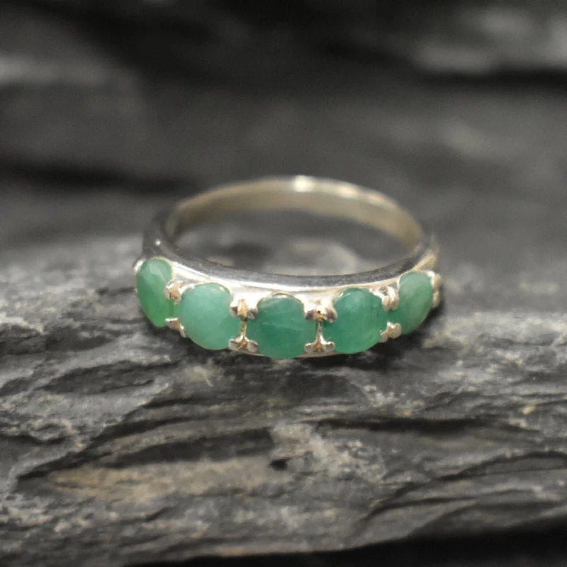 Aquamarine rings for women -Half Eternity Emerald Ring - Real Emerald Ring - May Birthstone Ring