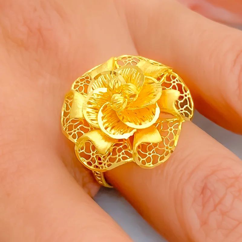 Personalized rings for women -Decadent Detailed 22k Gold Ring