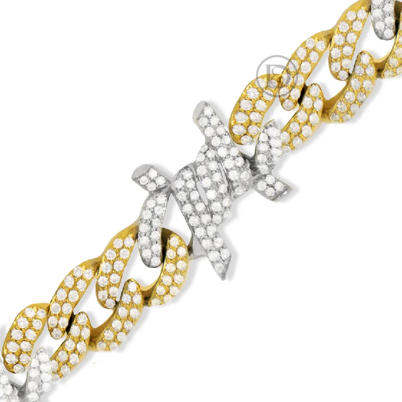 Bangles for women -10K yellow/white gold men's bracelet with 10.10ct diamonds